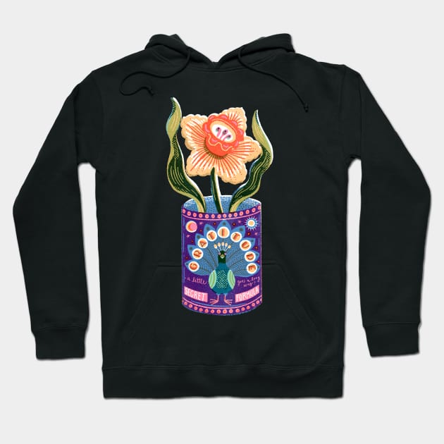 Self Care Spring Gratitude Tin Can Peacock Hoodie by Rebelform